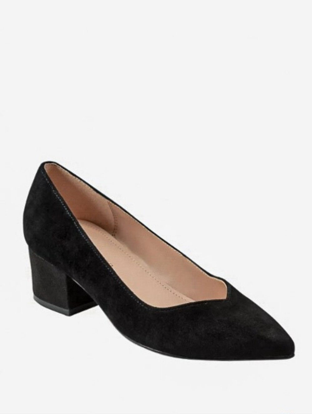 New Leather Suede Black Labore Low Block Heel Dress Pump Womens Shoes 7 Wide